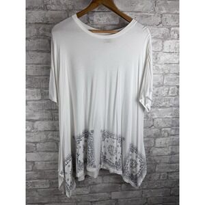 Laurie Felt Silky Rayon Made From Bamboo Paisley Printed Tunic Tee White Size XL